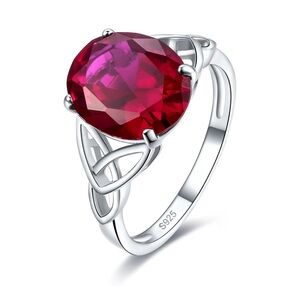 925 Sterling Silver Red Quartz Claddagh Ring Celtic Knot Irish Gemstone Fashion